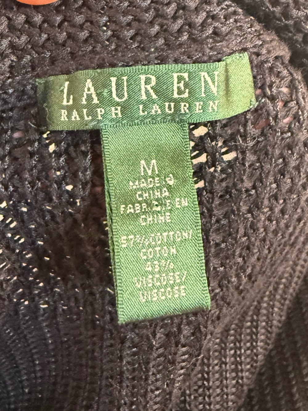 Lauren Ralph Lauren Black Knit Cardigan Sweater Womens M Shawl Collar - Picture 5 of 9